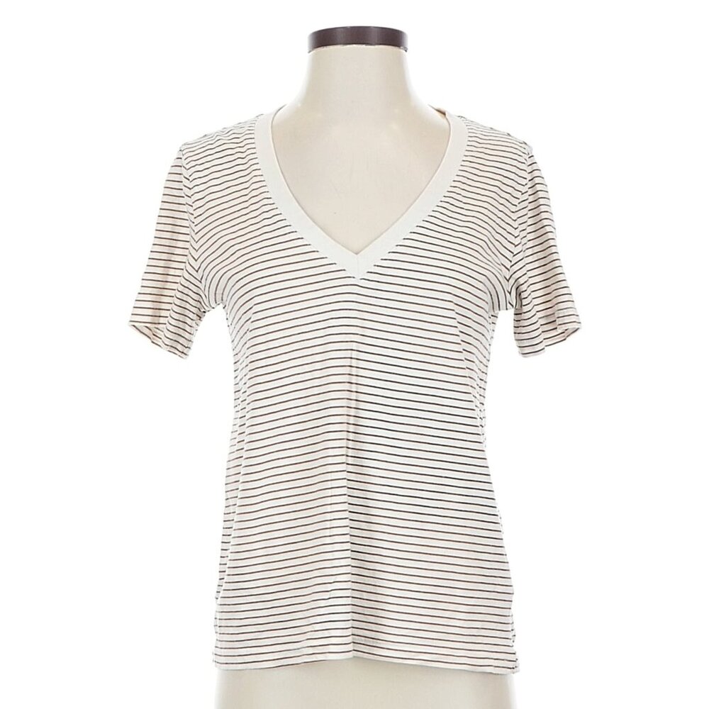 Marine Layer Striped V-Neck T-Shirt ivory black size medium